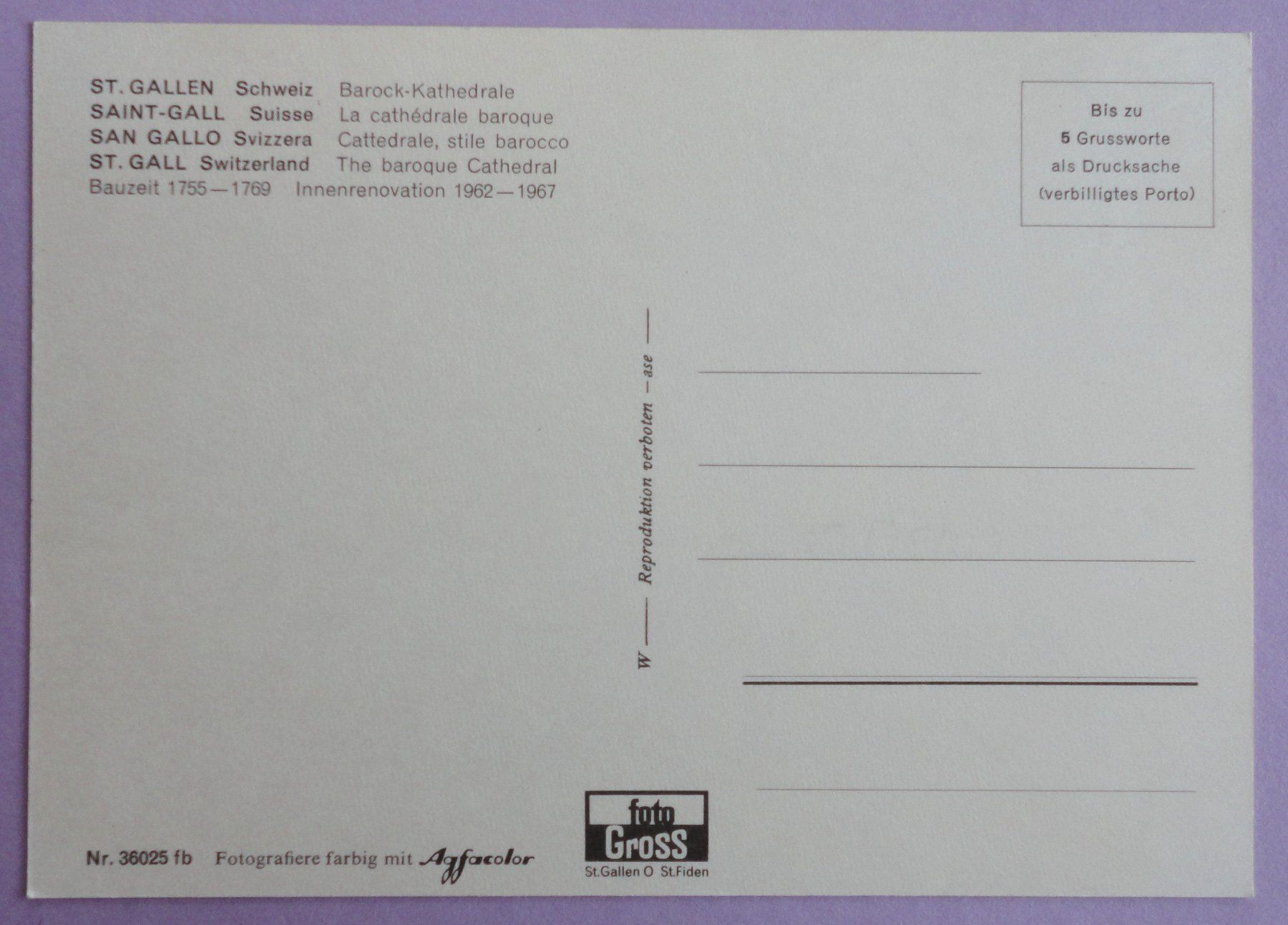 Cartes postales: St. Gallen, Barock-Kathedrale – D'occasion à Fétigny par Billy2miny 1