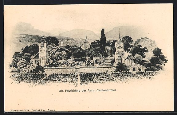 Cartoline postali: Litho Aarau, Festbühne der Aargauer Cen – Usato da Berlin venduto da bartko-reher