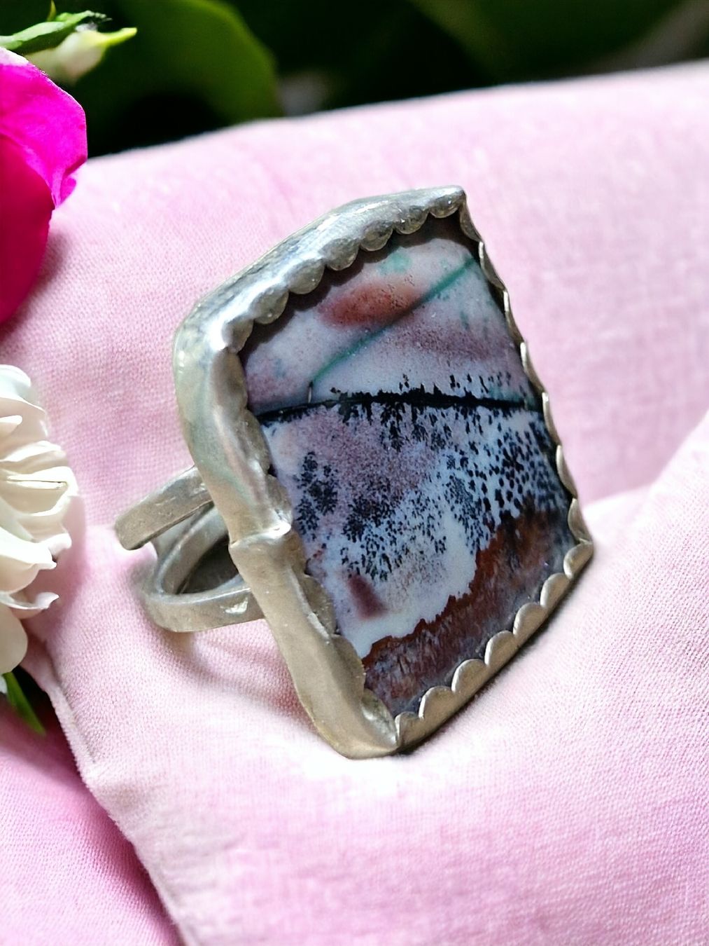 Anelli: Statement-Ring Silber & Dendritopal. Grösse 56,5. – Nuovo e nell'imballaggio originale da Aarau venduto da Schmuckhoehle_MD 9