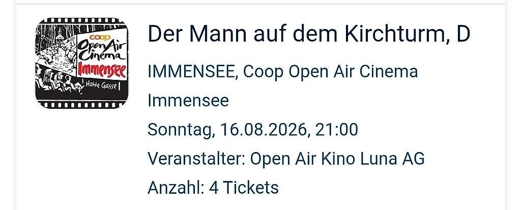 Billets: Coop Openair Kino Immensee – Neuf (Voir description) à Rothenthurm par MasseyFerguson1150