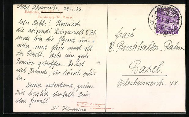 Cartoline postali: Adelboden, Hotel Schoenegg mit Bunderspi – Usato da Berlin venduto da bartko-reher 1