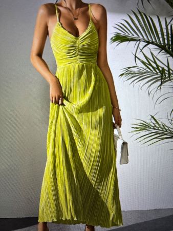 Robe longue d'été plissée dos nu
