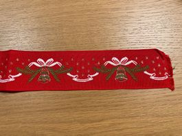 Weihnachtsband, rotes Stoffband mit Glocken, 1.6Meter
