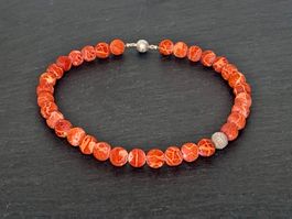 Rote Korallen Halskette mit Sterling Silber