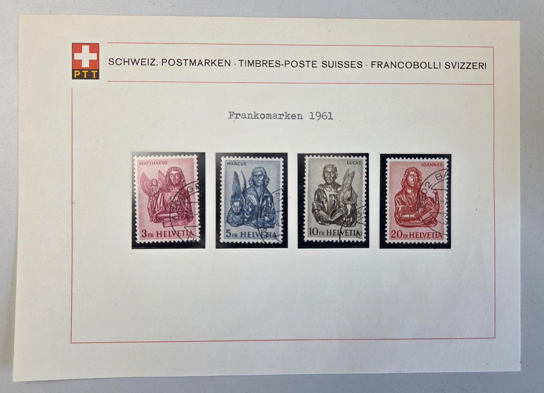Tutti i francobolli: Schweizer Briefmarken-Set von 1961, Evangelisten – Usato da Luzern venduto da Kartenansicht
