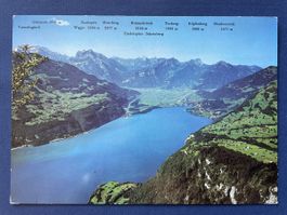 Alte Ansichtskarte Amden SG - Walensee und Glarner Alpen