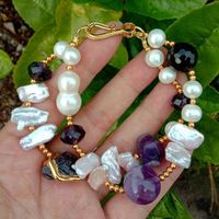 Perle Amethyst Perlen Armband Edelstein Bracelet Améthyste