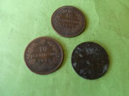Italien, Serie 3 10-Centesimimünzen 1863, 1866 und 1893