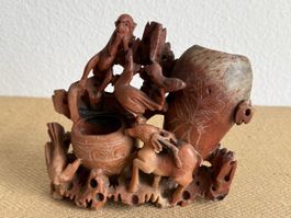 Chinesischer roter Speckstein geschnitzte Vase / Skulptur 