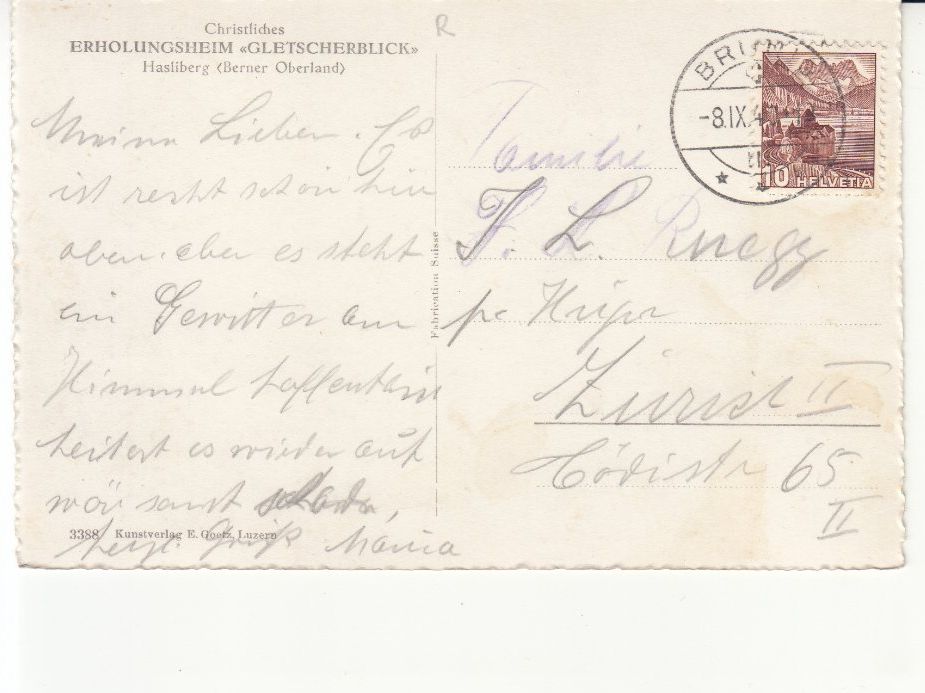 Cartoline postali: Hasliberg Gletscherblick 1940 – Usato da Bürglen TG venduto da StampGraf 1