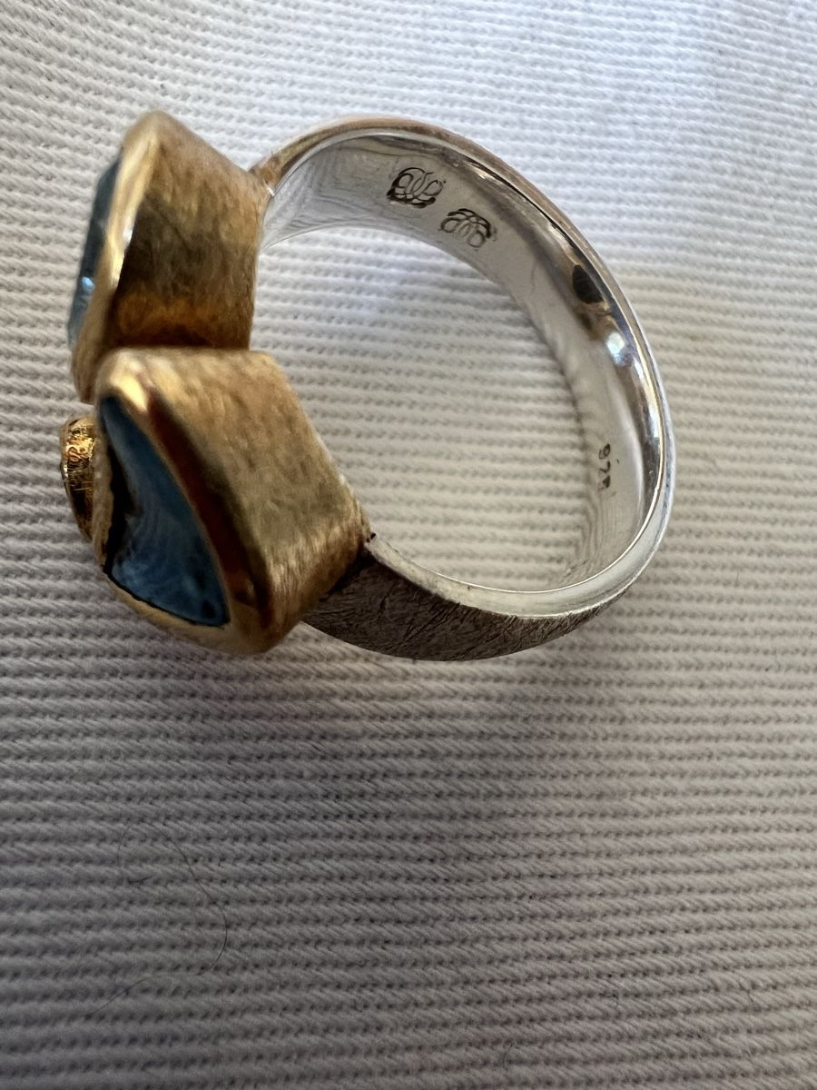 Anelli: 925 Silberring mit Aquamarin, Opal & Diamant | Handarbeit – Usato da Bolligen venduto da Solina12 4