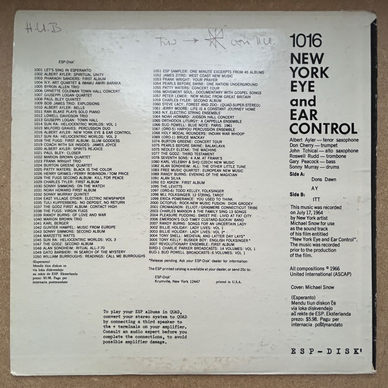 Dischi in vinile: Albert Ayler    New York Eye and Ear Control ESP LP – Usato da Lausanne venduto da Pask1 1