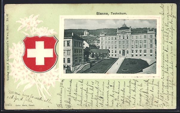 Ansichtskarten: Bienne, Technikum im Passepartout mit sc – Gebraucht aus Berlin von bartko-reher