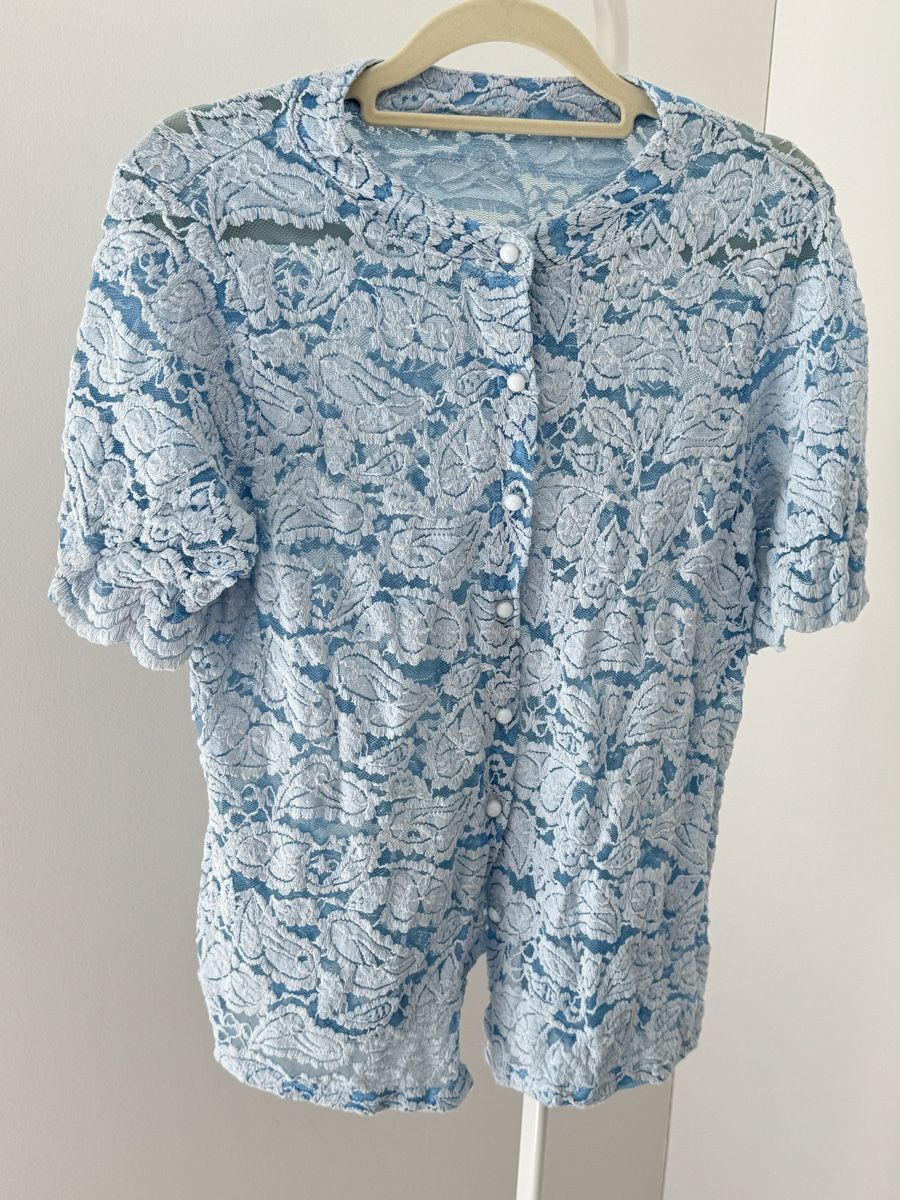 Camicette: Vintage Spitzenbluse blau – Usato da Zürich venduto da di_archive