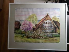 Berner Bauernhaus Aquarell Bild Zeichnung signiert