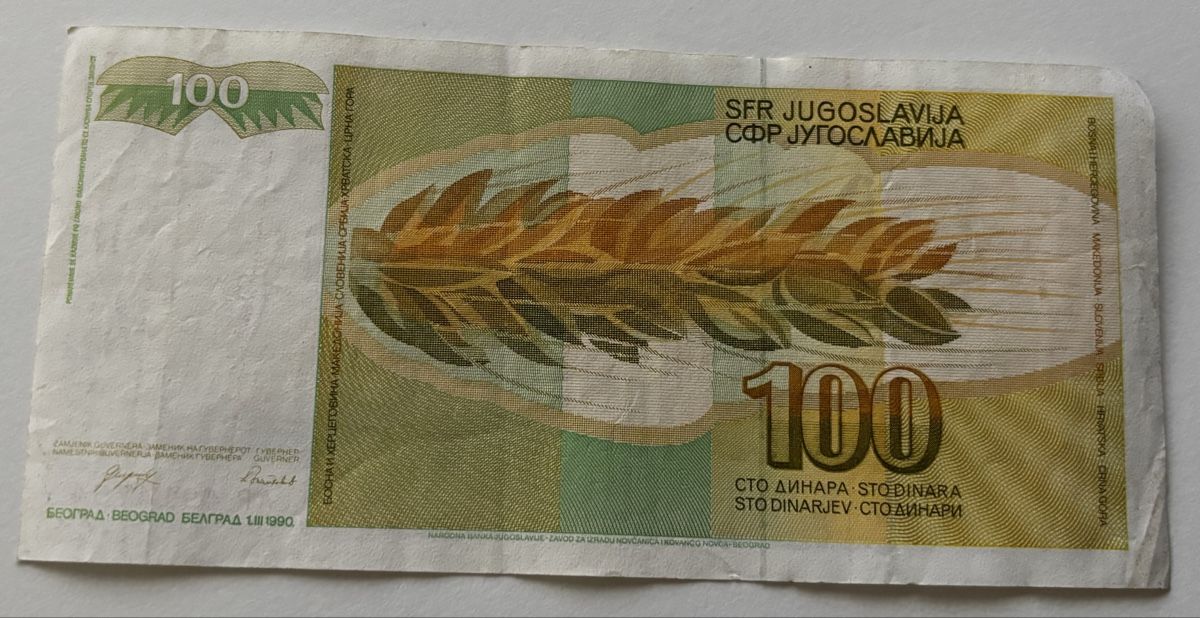 Banknoten: Jugoslawien 100 Dinara 1990 – Gebraucht aus Algetshausen von Carrhard 1