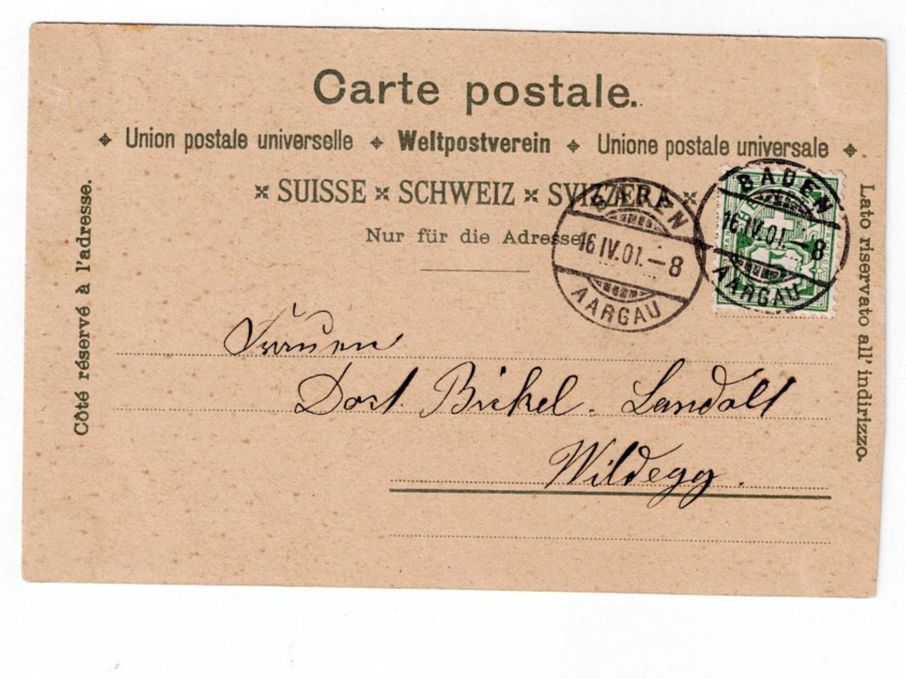 Cartoline postali: Schweiz, 3 Ansichtskarten Gruss aus Baden, Baden 1901 – Usato da Hinteregg venduto da McCharly01 2