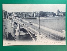 Basel, Johanniterbrücke, belebt - Kutschen - vor 1906