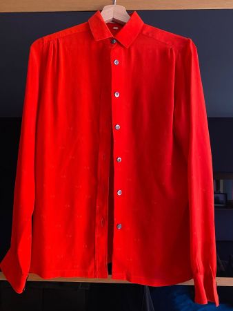 Vintage Christian Dior chemisier rouge 100% soie