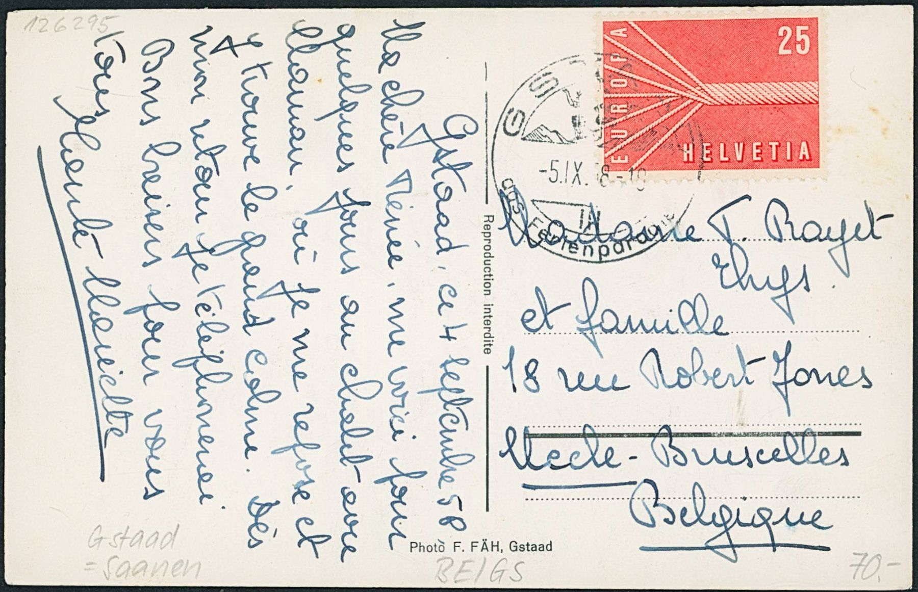 Cartoline postali: BE Gstaad - Saanen – Usato da Schindellegi venduto da stationary 1