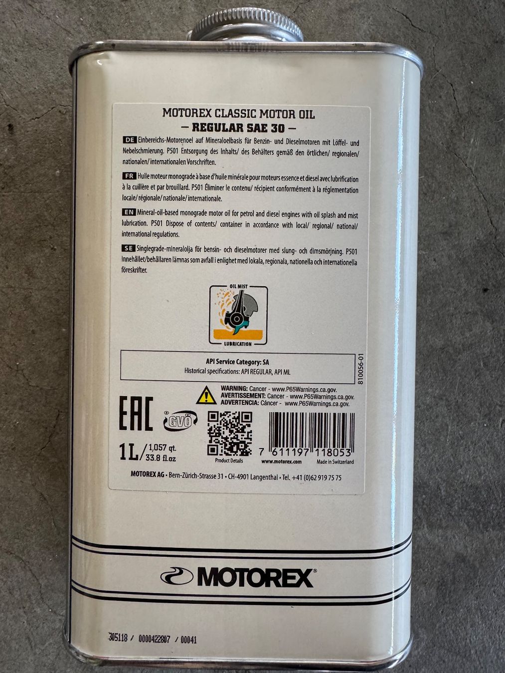 Motorex Öl und Additive: Motoröl SAE 30 – Neu und originalverpackt aus Mörschwil von Y.Eberle 1