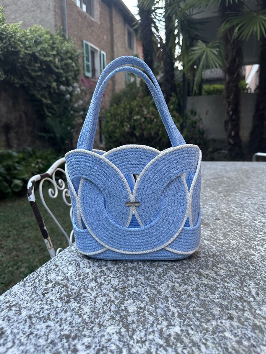 Borse da donna: Borsa piccola blu con corda bianca nuova – Nuovo e nell'imballaggio originale da Lugano venduto da Nicky-made9 2