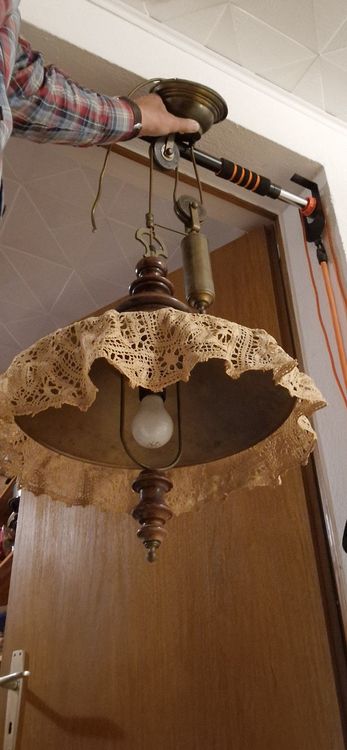 Ancien Abat Jour Verre et Dentelle Transparente Lustre Suspension Décoration