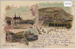 Gruss aus Arth Goldau - Bahnhof, Hotel Steiner - Litho 1899
