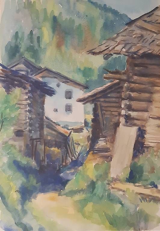 Dipinti: Aquarell Bergdorf mit Rahmen – Usato da Schaan venduto da jud_59jg 1