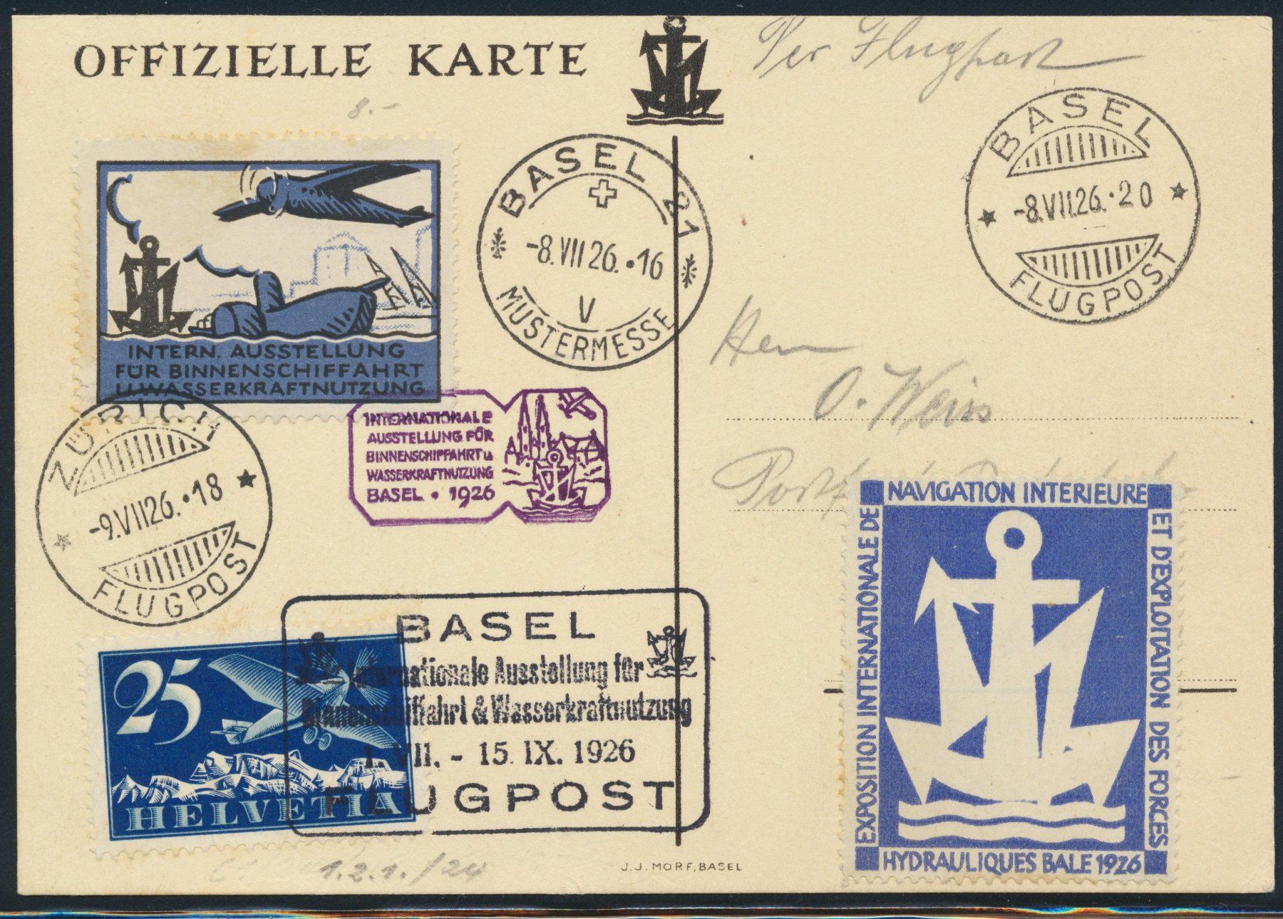 Tutti i francobolli: Flugpostkarte Basel mit Vignetten – Usato da Roggwil BE venduto da Stampdealer3