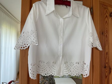 Damen Bluse Weiss Grösse L bestickt Neu 
