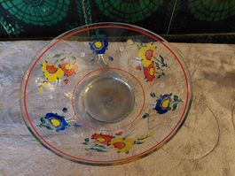 Antike, wunderschöne, nostalgische Glasschale, handbemalt