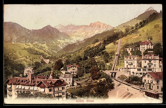Cartoline postali: AK Glion, Teilansicht mit Bergen – Usato da Berlin venduto da bartko-reher
