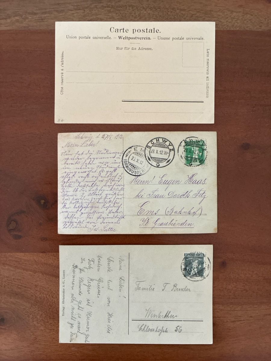 Cartoline postali: 3 Ansichtskarten Schweiz von Schwyz SZ – Usato da Oftringen venduto da Cla.vD.74 1
