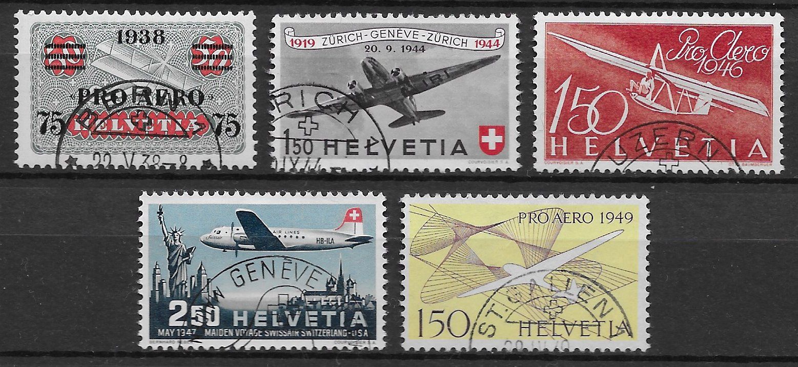 Tutti i francobolli: 1938-1949: Flugpost 5 Marken gest. – Usato da Walperswil venduto da Tcheidi