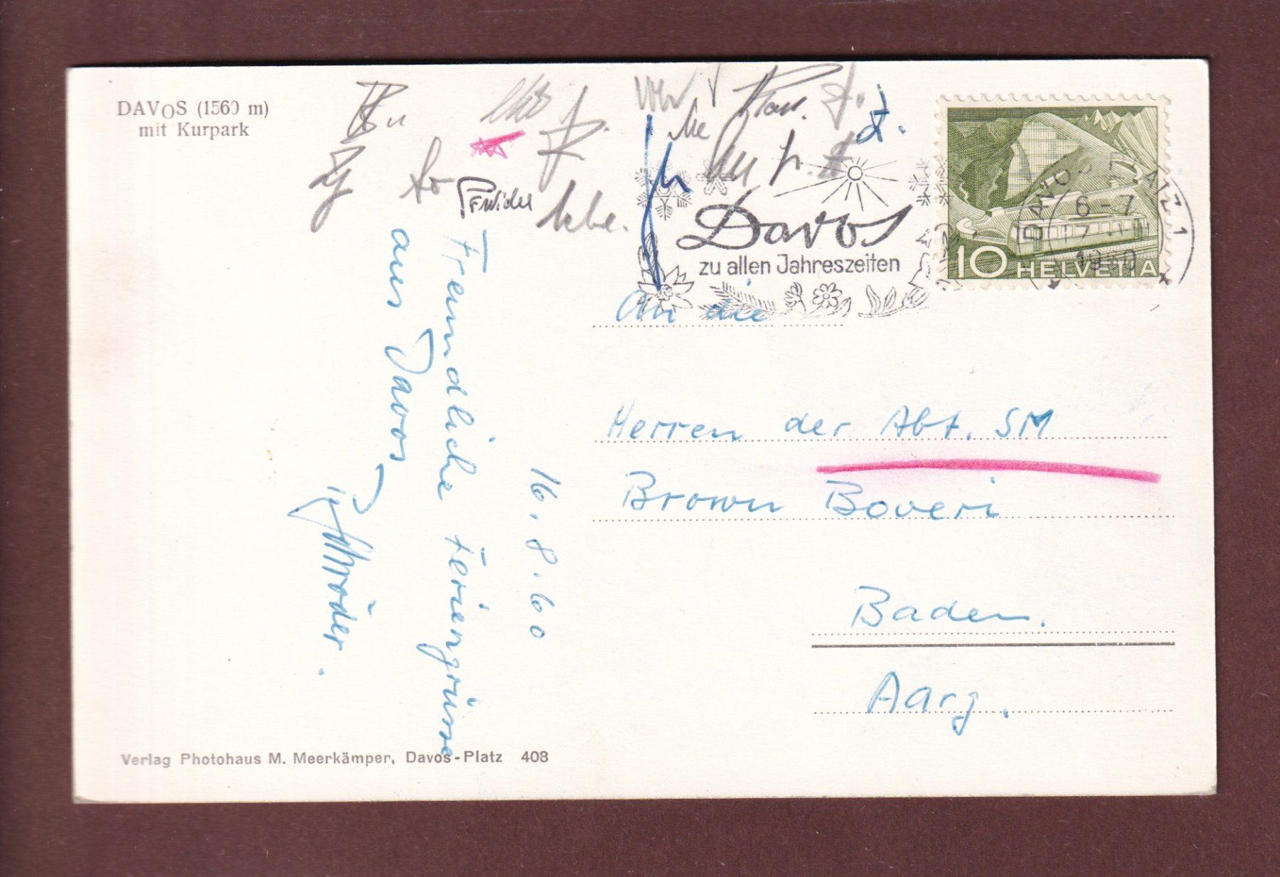 Cartoline postali: DAVOS - Kurpark - 1960 – Usato da Pully venduto da nicecards 1