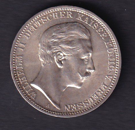 Tutti le monete: 3 Reich Mark Wilhem II 1908 – Usato da St-Léonard venduto da Mokette01 1