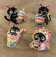 Set 4x Pin Katze Bubble Tea
