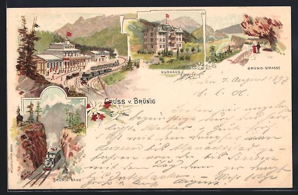 Ansichtskarten: Litho Brünig, Kurhaus, Bahnhof, Brünig – Gebraucht aus Berlin von bartko-reher
