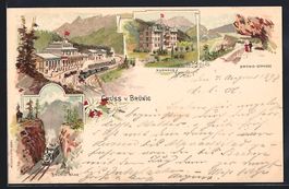 Litho Brünig, Kurhaus, Bahnhof, Brünig