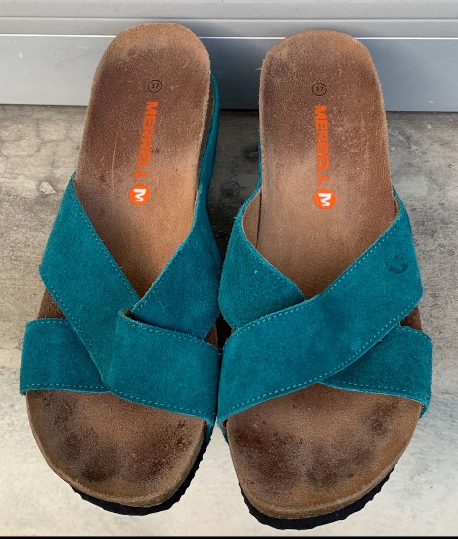 Merrell Damenschuhe: Superbe mule MERRELL cuir nubuck turquoise compensée n.37 – Gebraucht aus Martigny von only__you 1