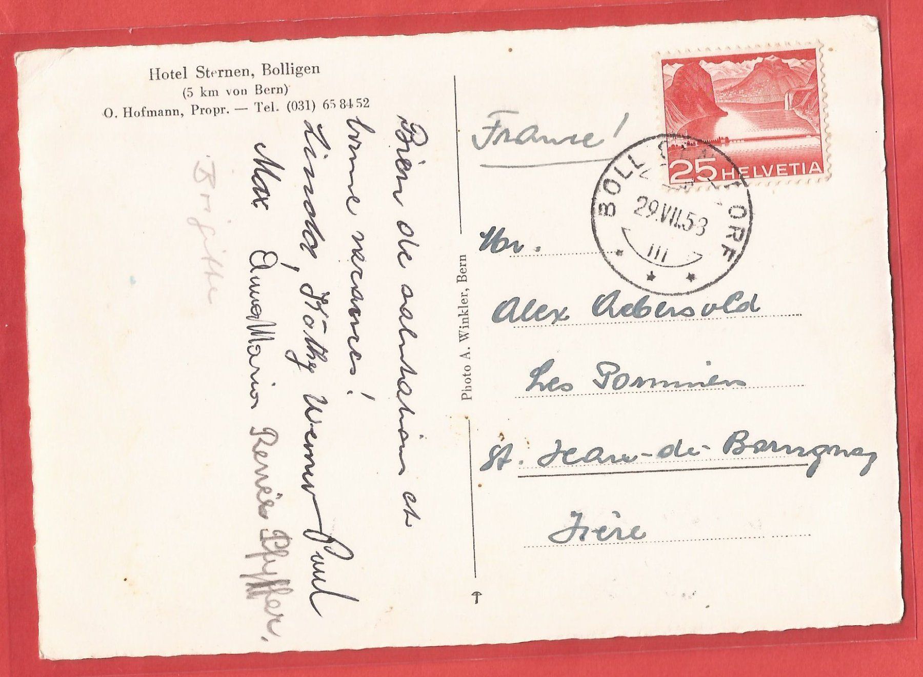 Ansichtskarten: Bolligen - Hotel Sternen mit Oldtimer - 1953 – Gebraucht aus Fislisbach von Porano 1