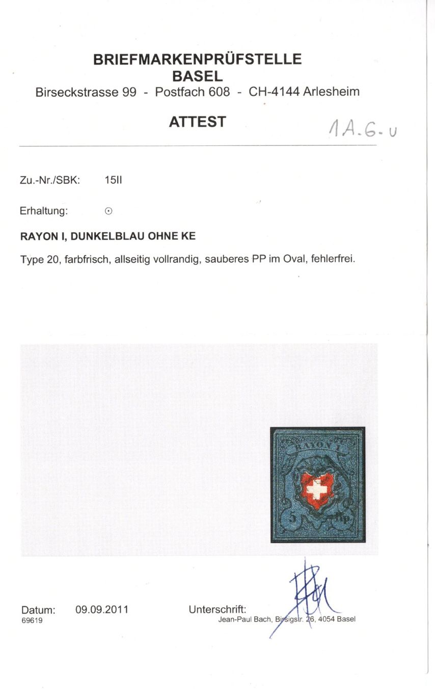 Tutti i francobolli: RAYON I dunkelblau mit PP im Oval, fehlerfrei. – Usato da Uesslingen venduto da WHALESTAMPS 1