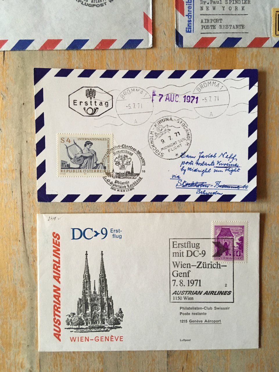 Alle Briefmarken: 8 Flugbriefe Österreich 1971 – Gebraucht aus Nesslau von zueri6 4