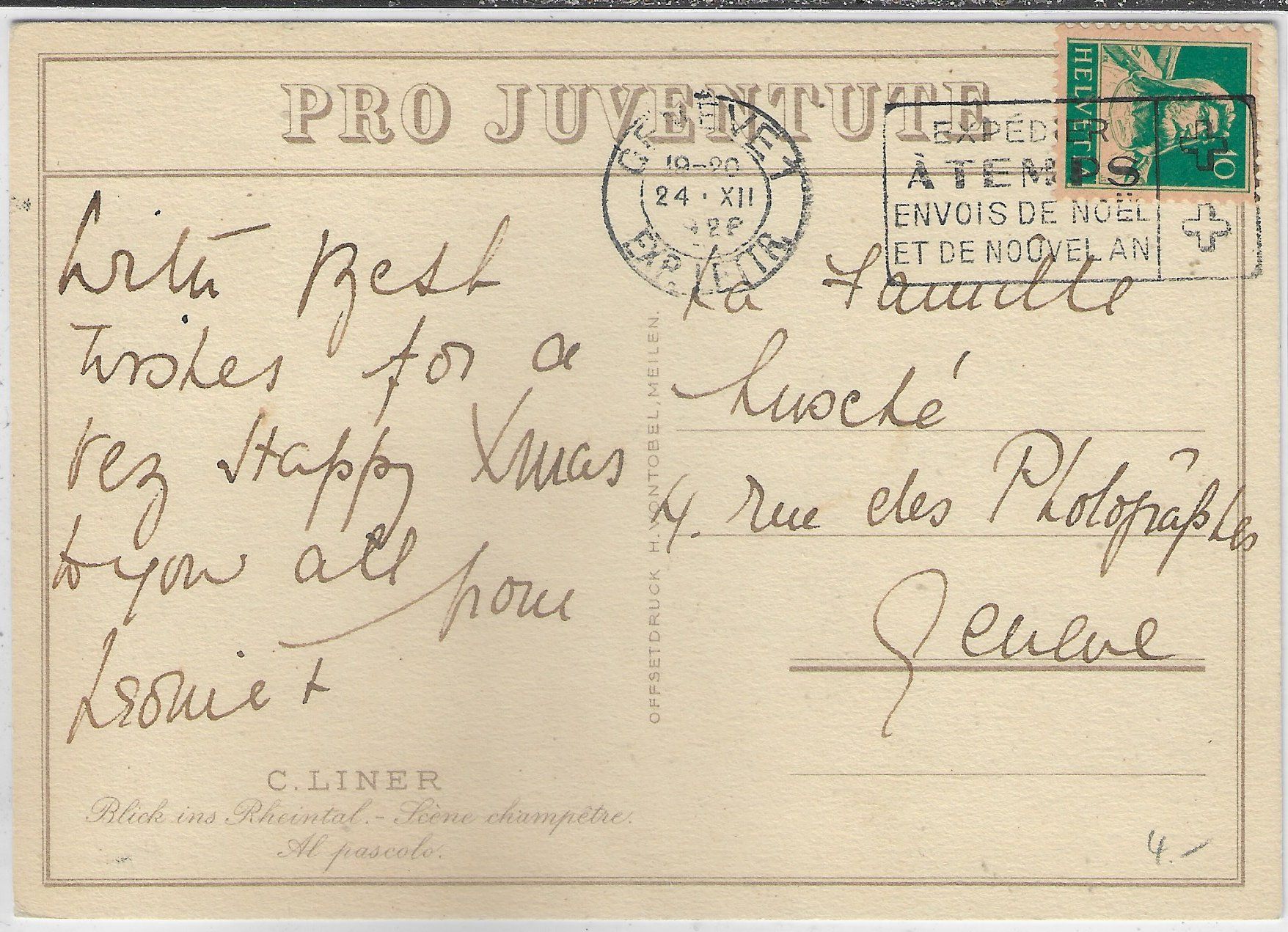 Cartoline postali: Pro Juventute - Blick ins Rheintal - C. Liner – Usato da Ettingen venduto da Kartenplanet 1