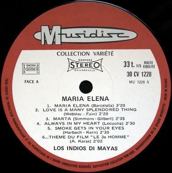 Dischi in vinile: Los Indios di Mayas Maria Elena NMint LP – Usato da Genève venduto da Cockattoo 2