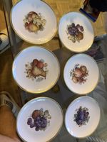 6er Set Dessertteller Früchte Motiv Goldrand Porzellan Mänge