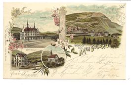 Gruss aus Arth-Goldau (SZ) Bahnhof Hotel Steiner  Litho 1898