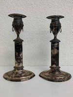 Antike Empire Silber-Kerzenständer um 1800 mit Löwenköpfen