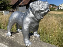 Silberne Bulldogge Dekofigur – Modern & wetterfest